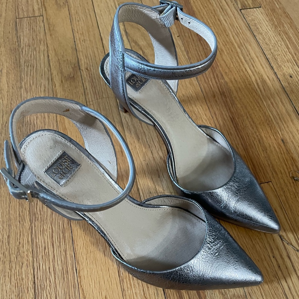 Platinum metallic 2.5” heels